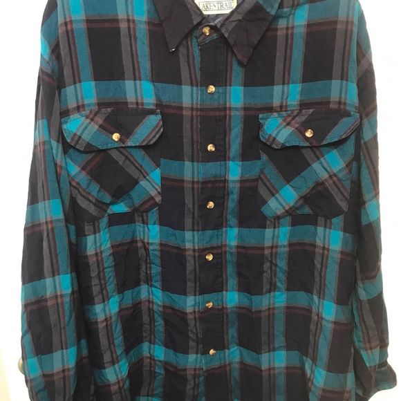 Lake N Trail flannel plus size 3x long sleeve buttonup top checkered teal - Picture 1 of 5